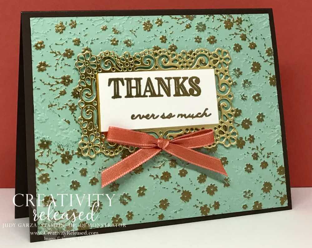 An Thank you card showcasing the double-embossed background. technique