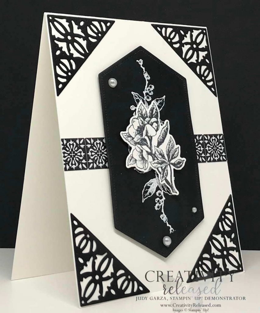 A striking black and white any-occasion card using Botanical Prints Medley by Stampin' Up!