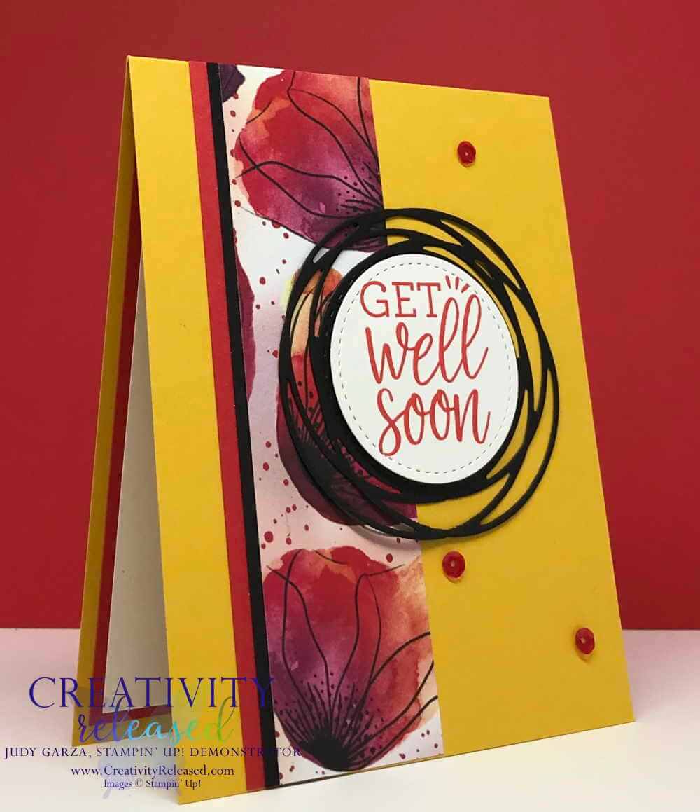 Get-Well card using bold print from Peaceful Poppies DSP by Stampin' Up!