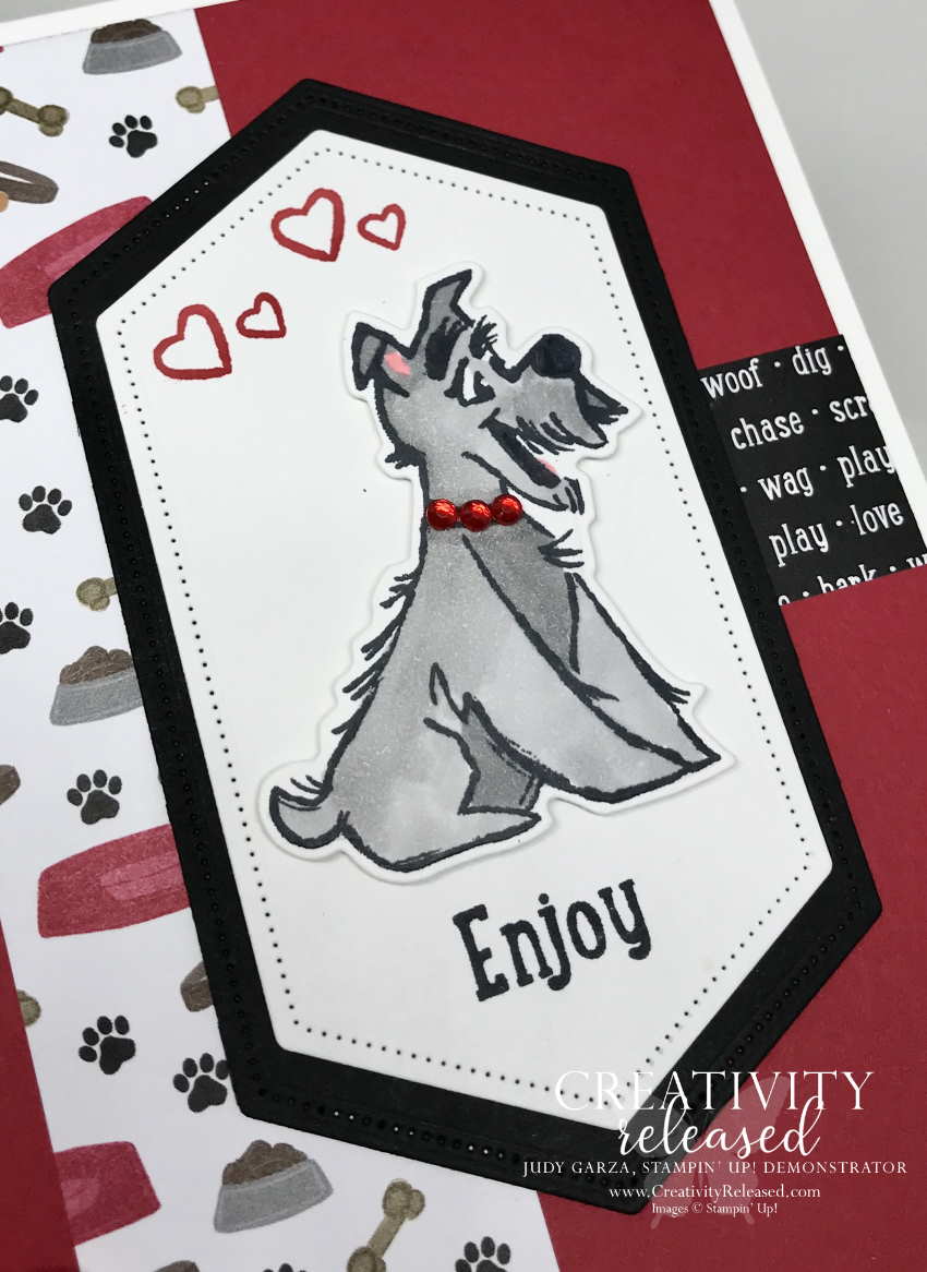 Up close look at Pet card in Red, White and Black Stampin' Up!