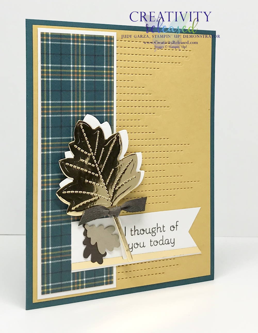 Side view of an "I Thought of You" card using Stampin' Up! Love of Leaves bundle.