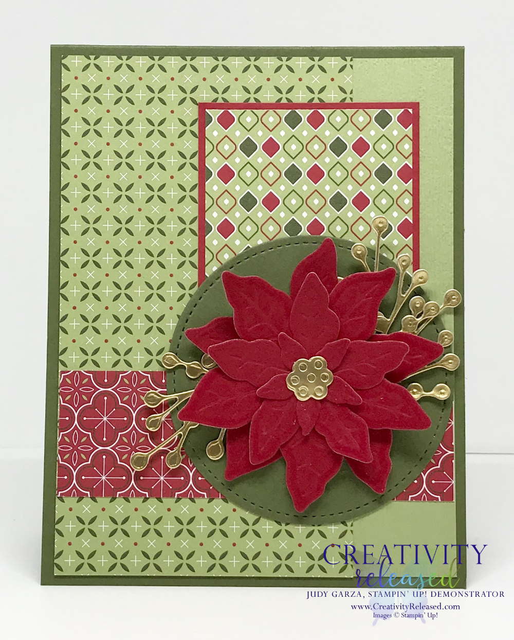 A card made based on the Mojo scketch 543 challenge using Heartwarming Hugs DSP and the Prized Poinsettia bundle.