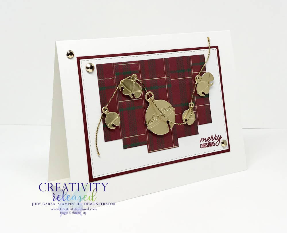 A Christmas card using the Sounds of the Season Dies by Stampin' Up! and scraps of DSP
