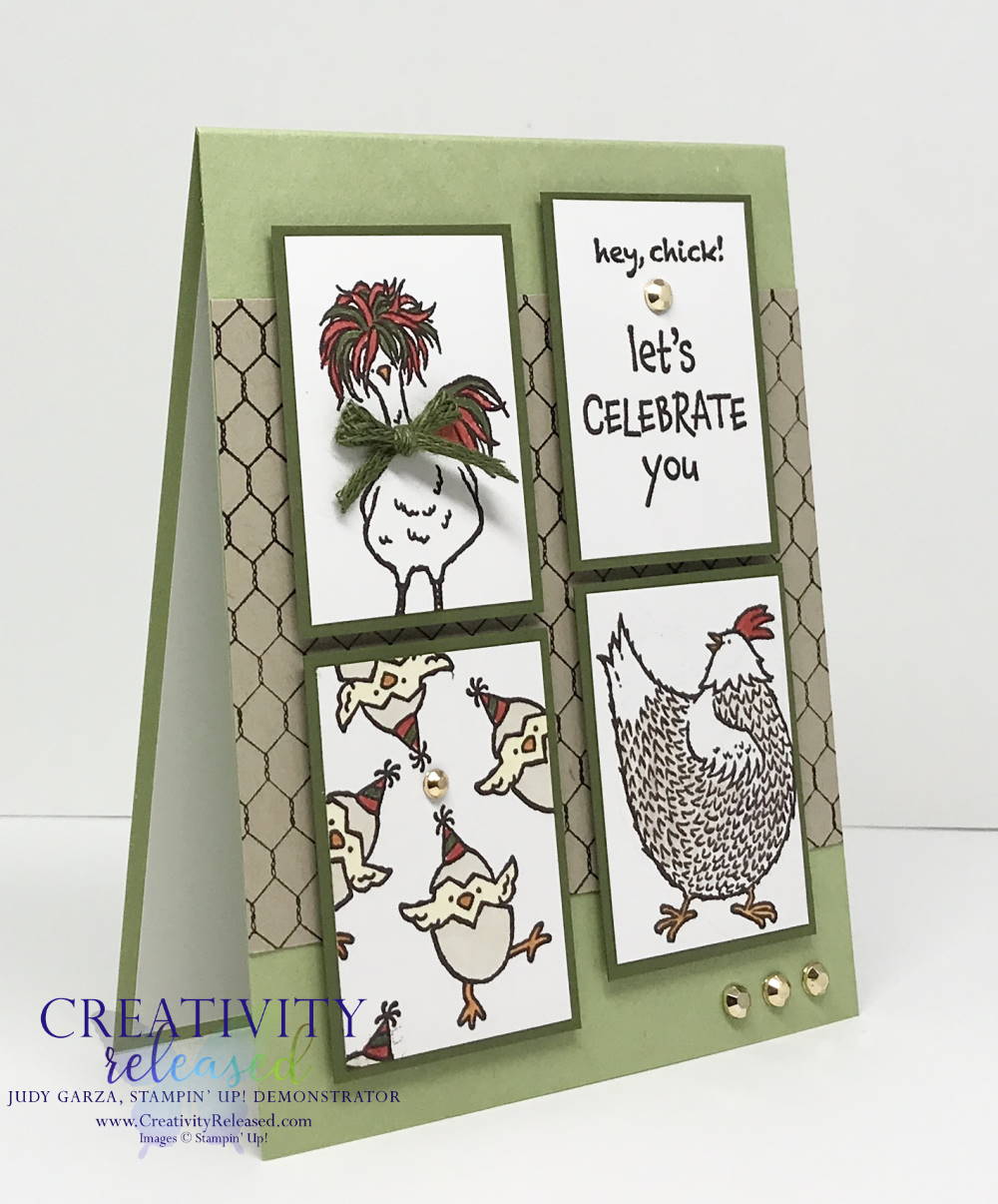 A side view of Let's Celebrate You card using the Hey, Chick and Hey, Birthday Chick stamp sets by Stampin' Up!