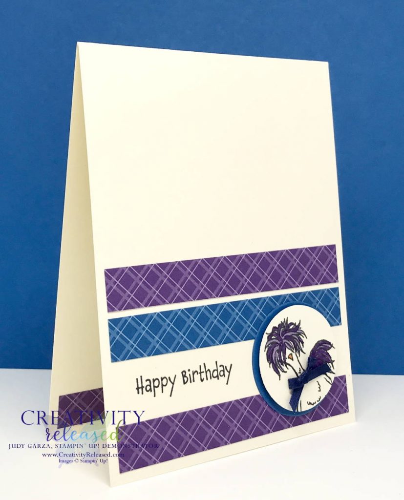 A side view of an easy, whimsical birthday card using Stampin' Up! Hey, Chick stamp.