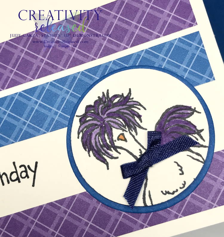 An up close look at the chick on an easy, whimsical birthday card using Stampin' Up! Hey, Chick stamp.