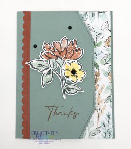 A thank you card using Soft Succulent cardstock and showcasing the stamp set and designer series paper by Stampin' Up!