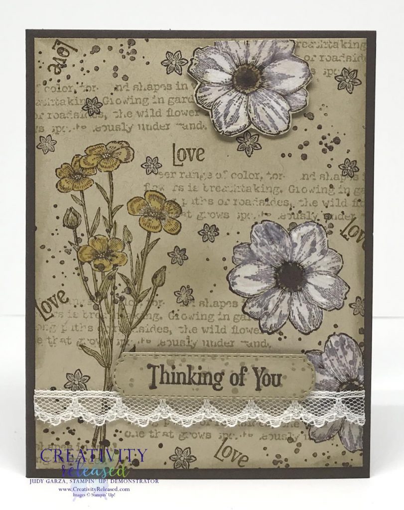 A 'thinking of you' stamped collage card using the Quiet Meadow stamp set by Stampin' Up!