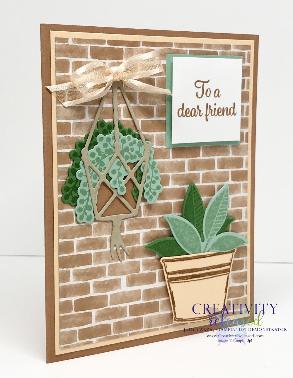 Side view of a thank you card using Stampin' Up! stamp set 'Plentiful Plants' with a Cimmamon Cider, Mint Macaron, and Pale Papaya color combination.