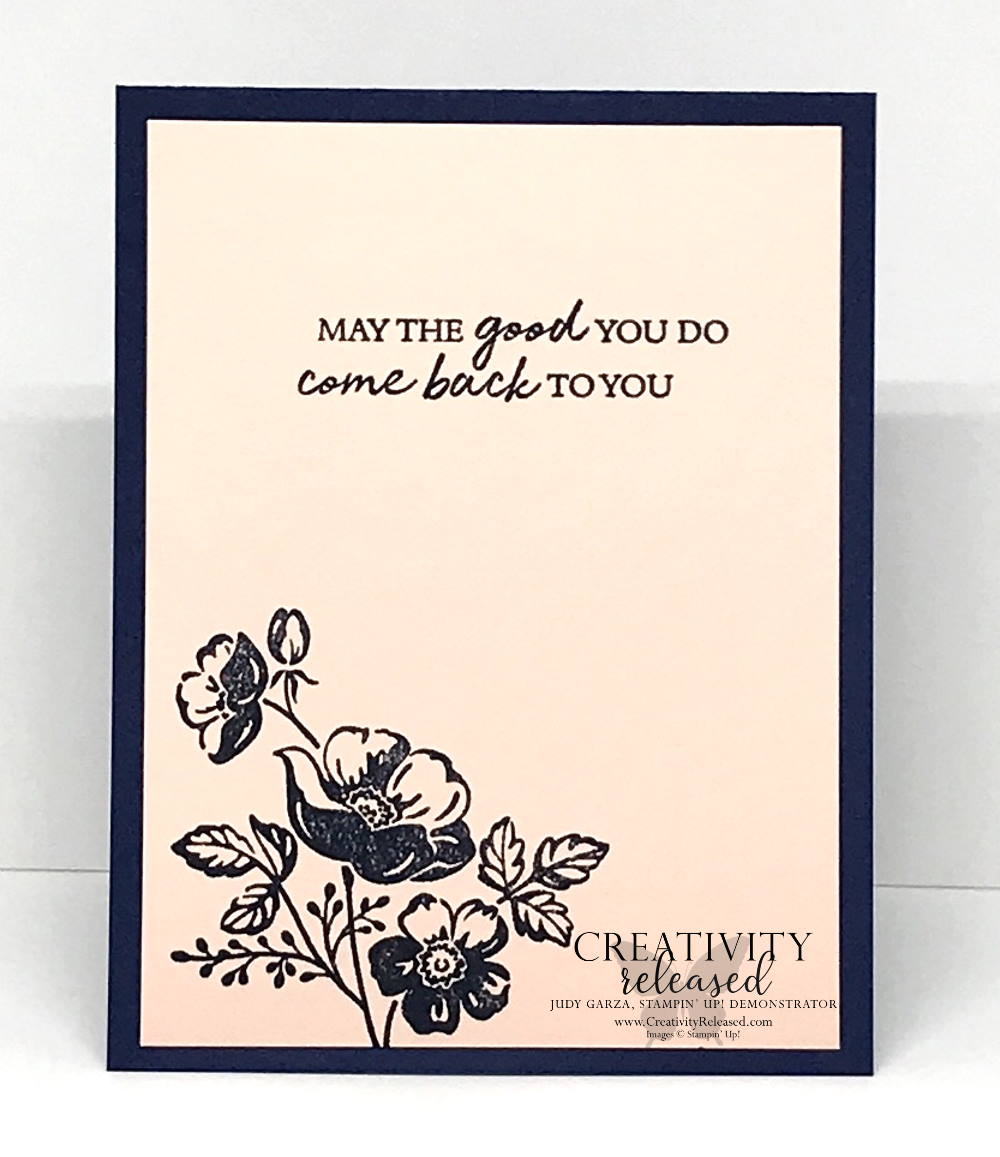 The inside of friendship card made to meet the color challenge of Night of Navy, Petal Pink and Soft Succulent using Shaded Summer stamp set by Stampin' Up!