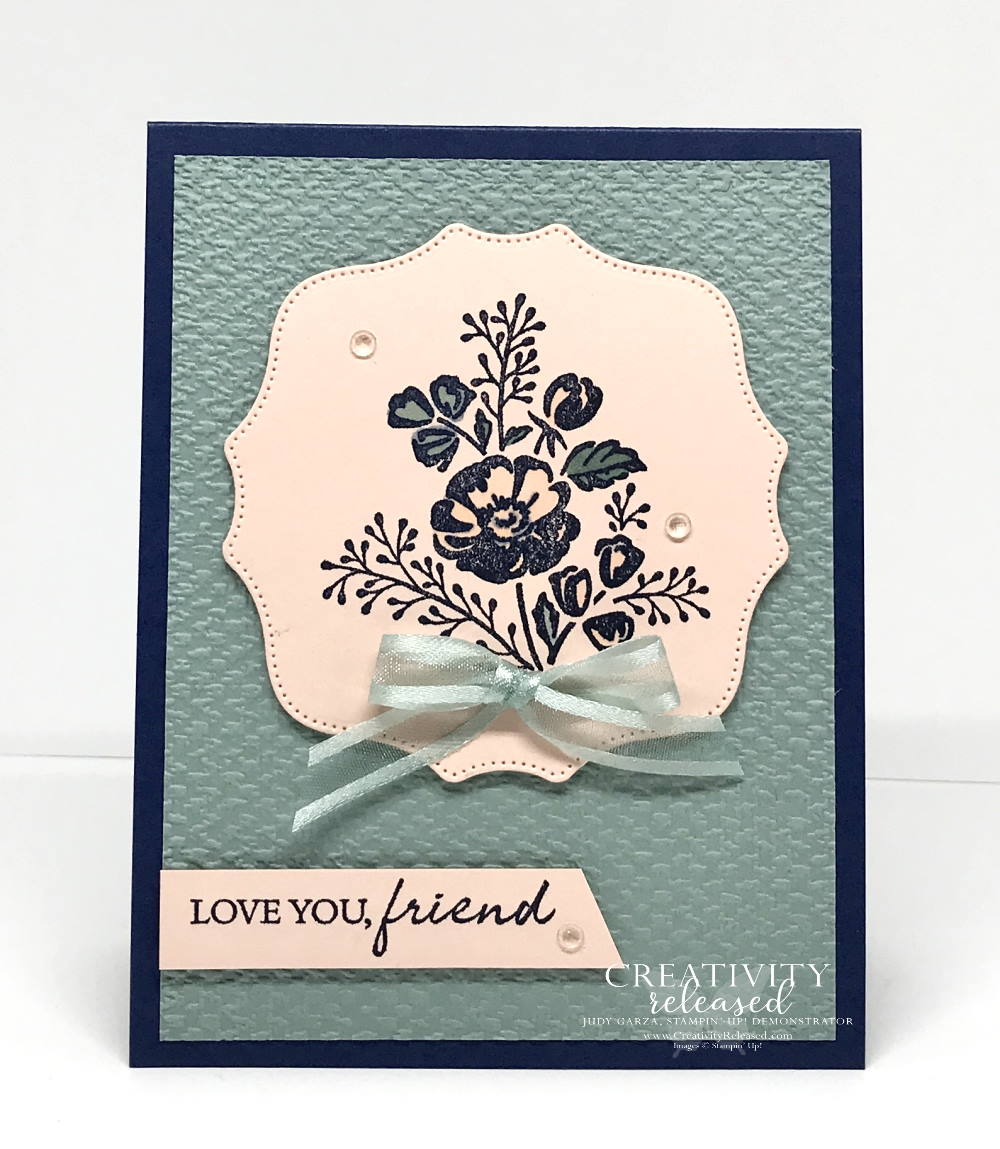 A friendship card made to meet the color challenge of Night of Navy, Petal Pink and Soft Succulent using Shaded Summer stamp set by Stampin' Up!