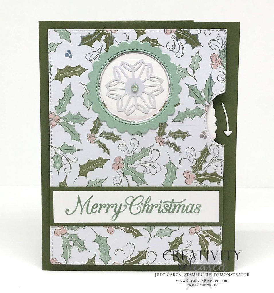 Position 1 of a Christmas card using the Whimsy & Wonder stamp set and the Give It A Whirl dies by Stampin' Up!®