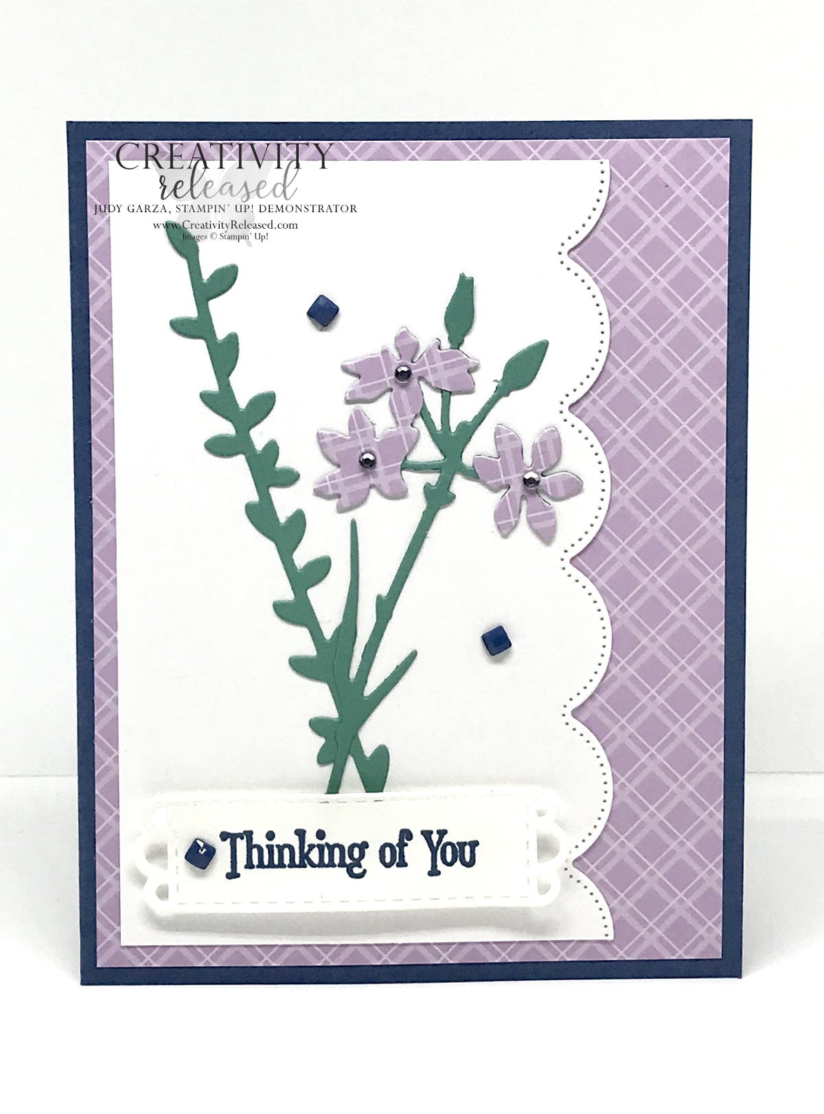 A Thinking of You card using the Meadows dies and the Scalloped Contour dies, all by Stampin' Up!