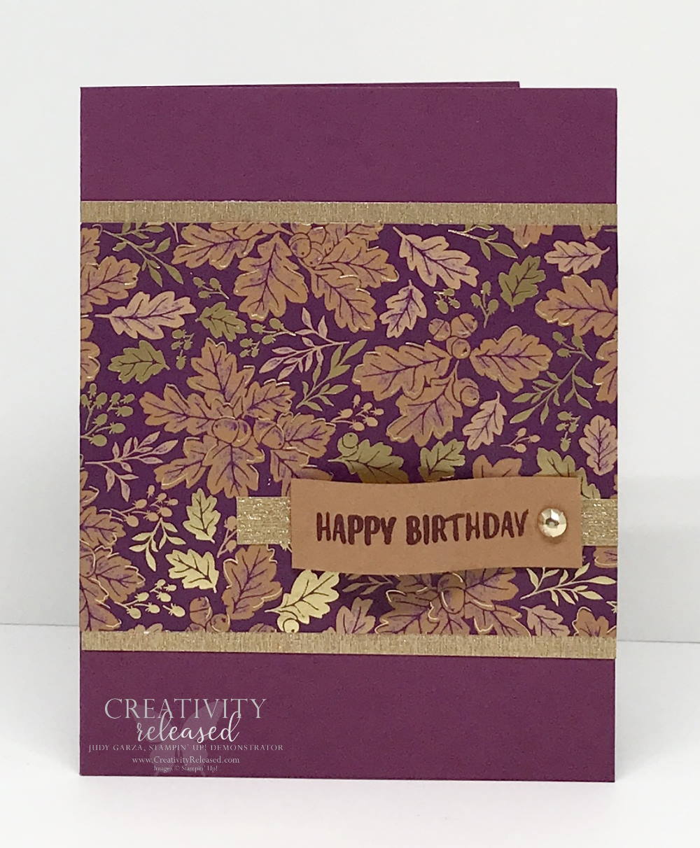 A fall birthday card using Rich Razzleberry cardstock and Blackberry Beaty DSP by Stampin' Up!