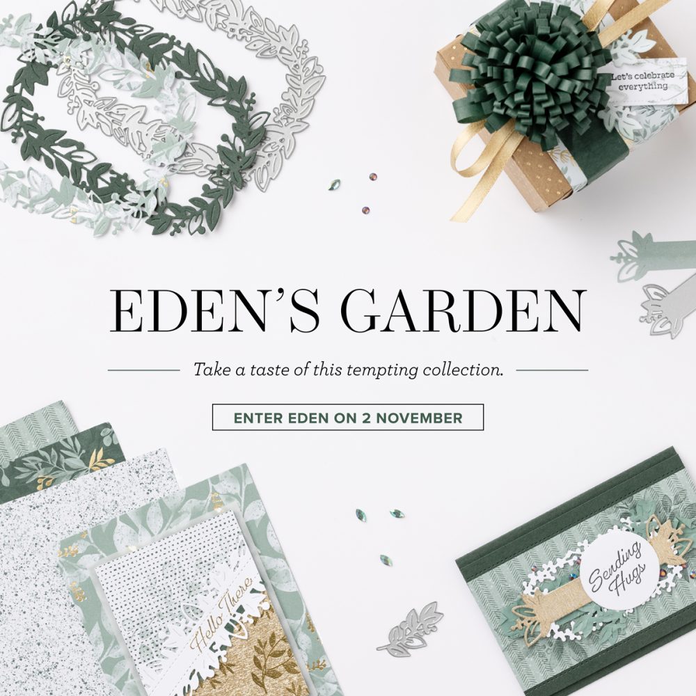 Marketing brochure for Eden's Garden. It is a sneak peek from the upcoming January Stampin' Up! atalog