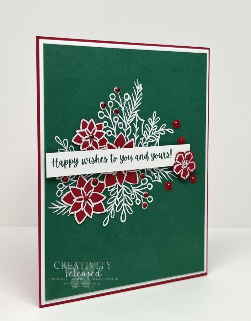 A side view of a "Happy Christmas Wishes" greeting card using the Words of Cheer stamp set by Stampin' Up!