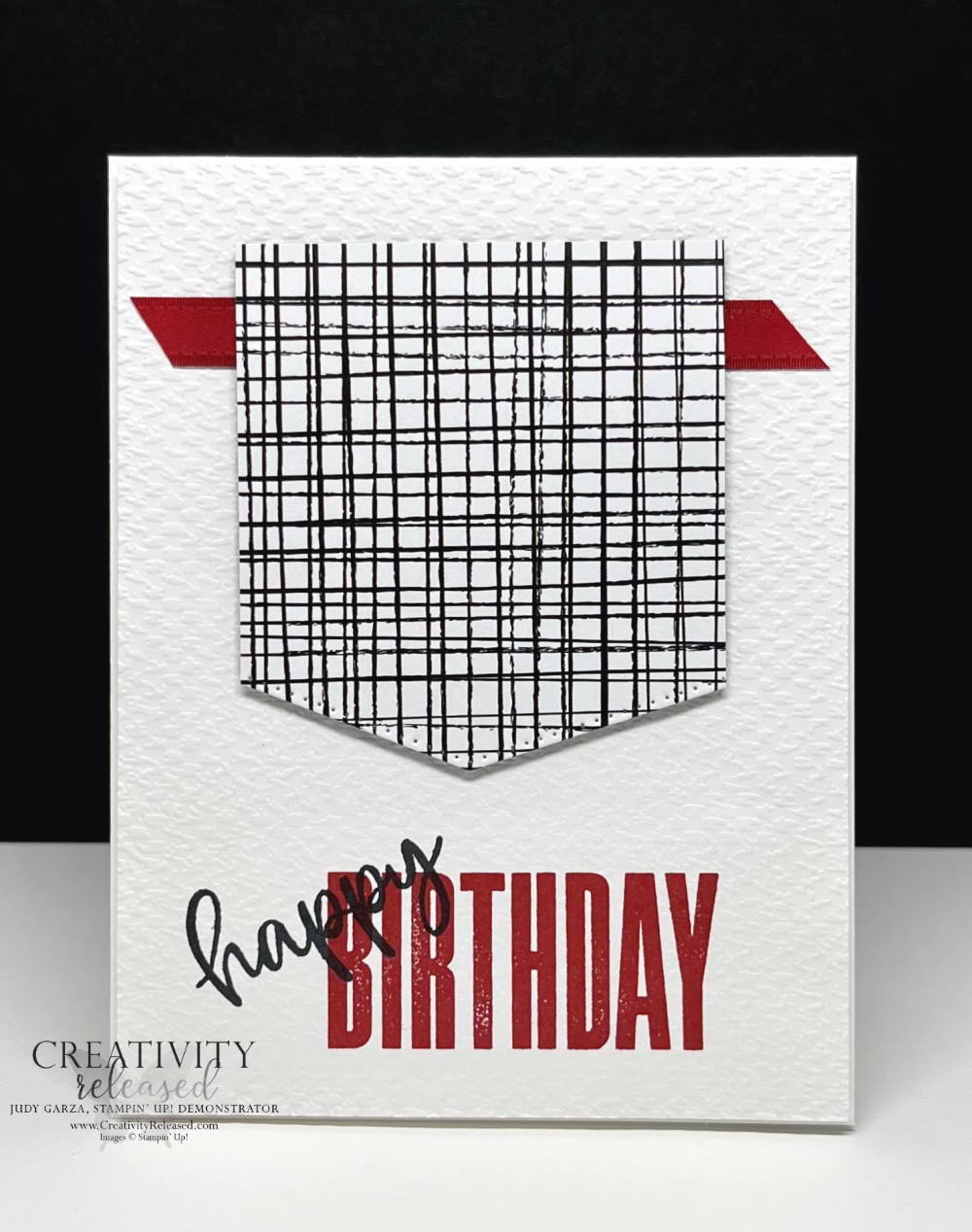 A birthday card made with black, white and a pop of red, fulfilling the CCMC693 Thursday sketch challenge.. using only products from Stampin' Up!