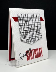 A side view of birthday card made with black, white and a pop of red, fulfilling the CCMC693 Thursday sketch challenge.. using only products from Stampin' Up!