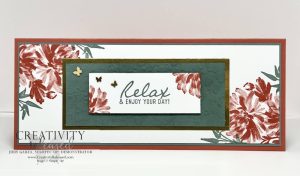 A slimline birthday card in colors Calypso Coral, Soft Succulent and Gold Foil papers using the Crane of Fortune stamp set by Stampin' Up!
