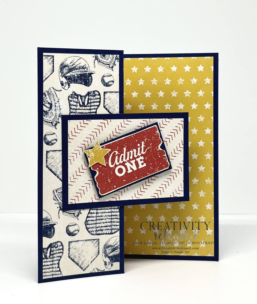 A Baseball card using Hey Sports Fan designer series paper by Stampin' Up!