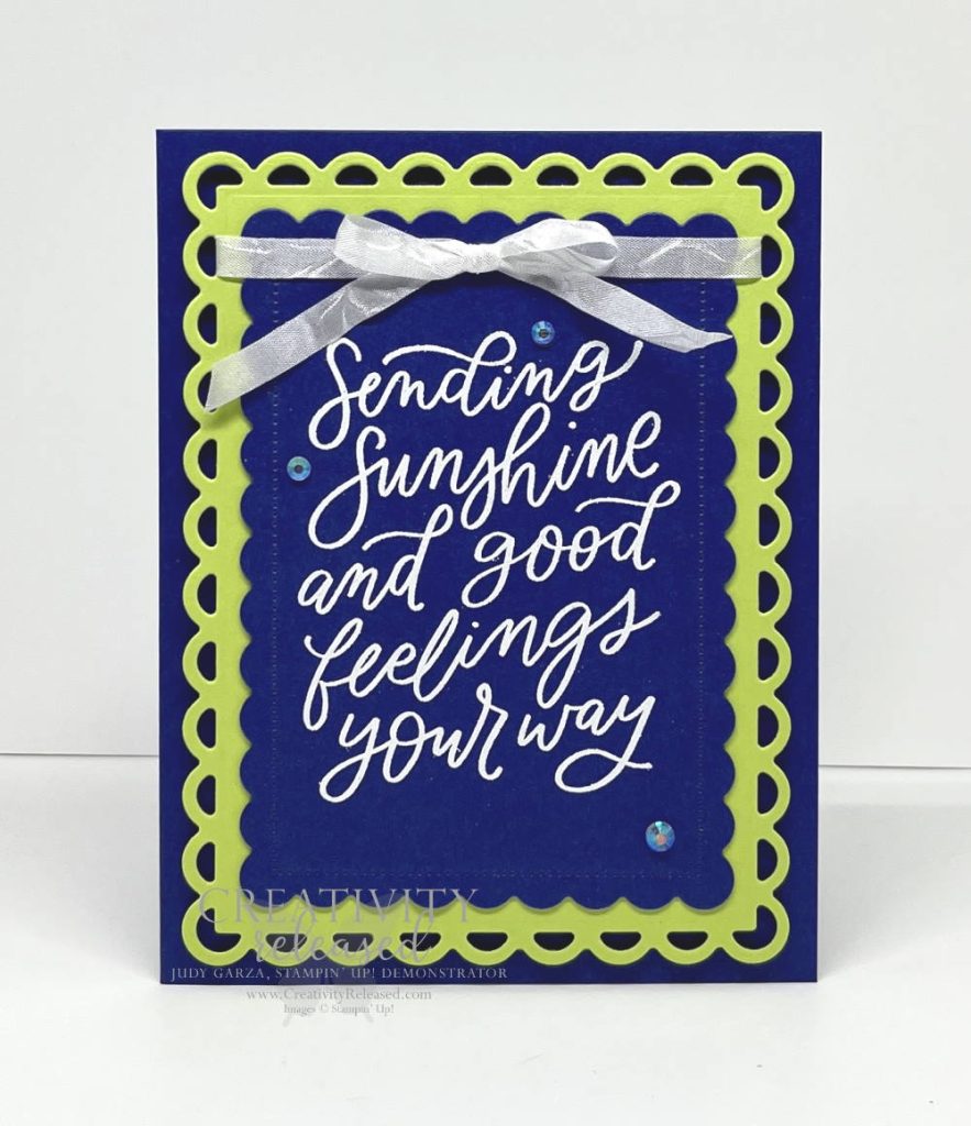 A bright "Sending Love" card using the Good Feelings stamp set and two new In-Colors coming May 3!