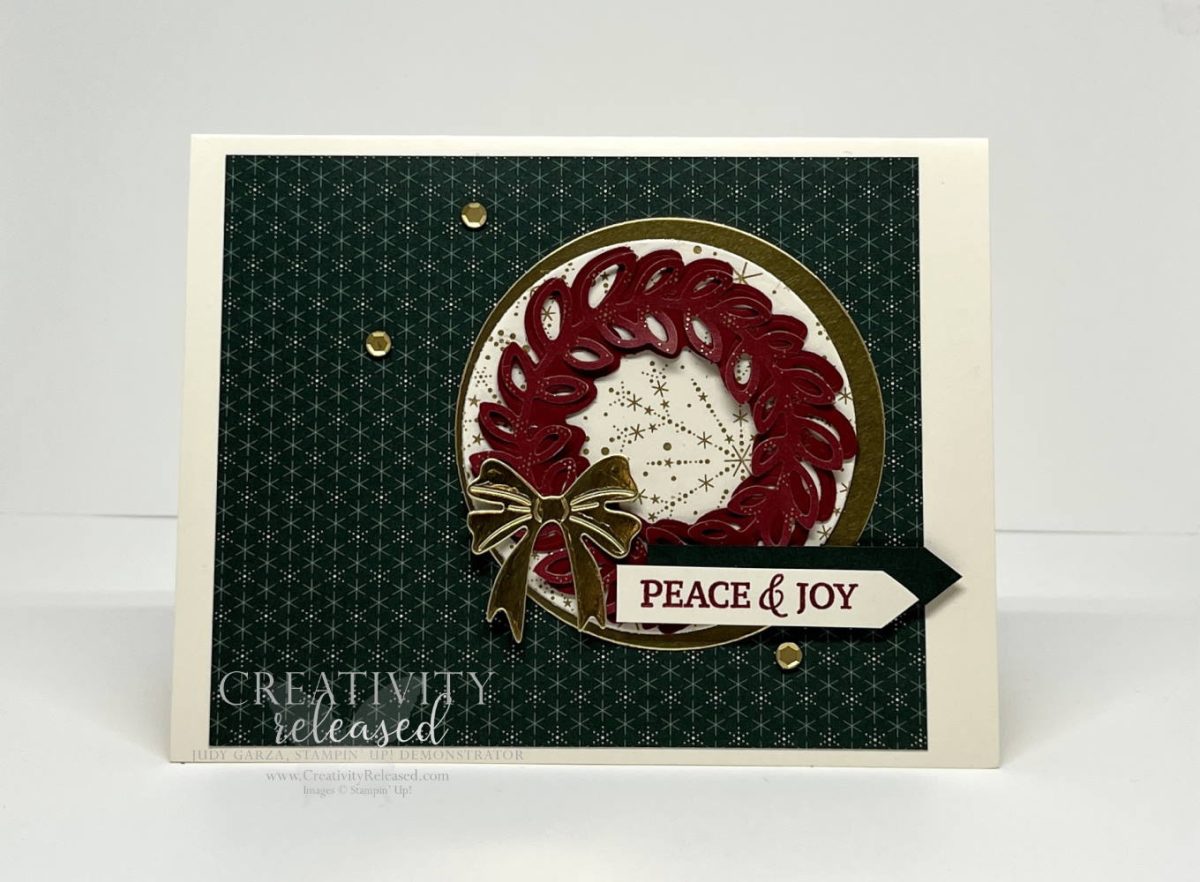A Christmas card using Cottage Wreaths stamp set by Stampin' Up! for the CCMC739 sketch challenge
