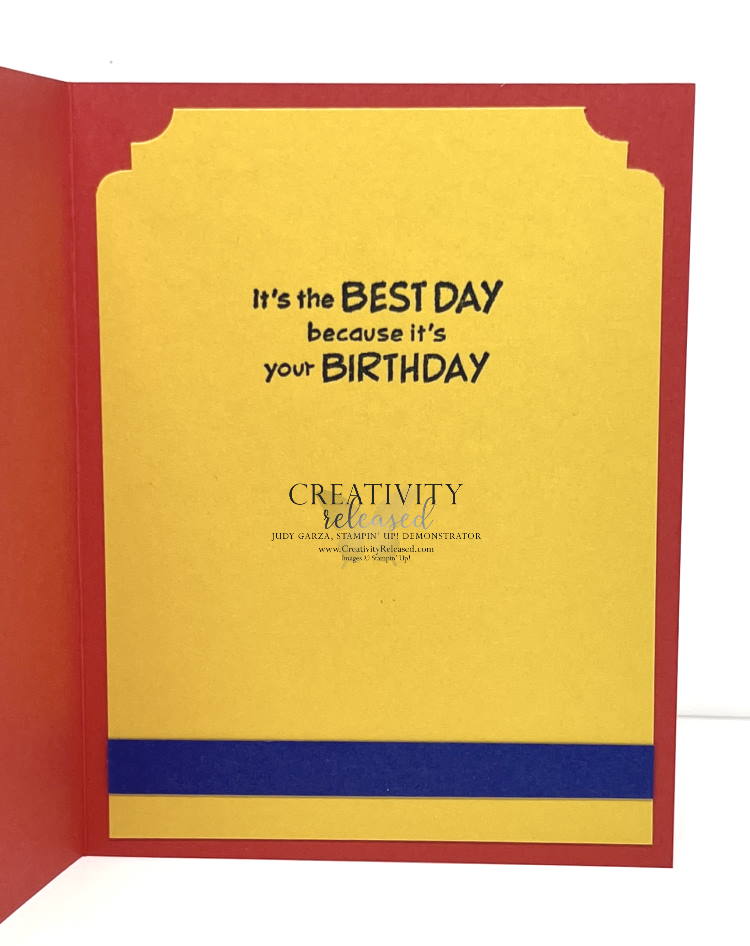 A look at the inside of a bright birthday card using the Best Day stamp set by Stampin' Up!