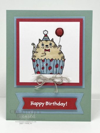 Kitty Cupcake birthday card for the CCMC748 color challenge. Sweet Sorbet, Balmy Blue and Mint Macaron
