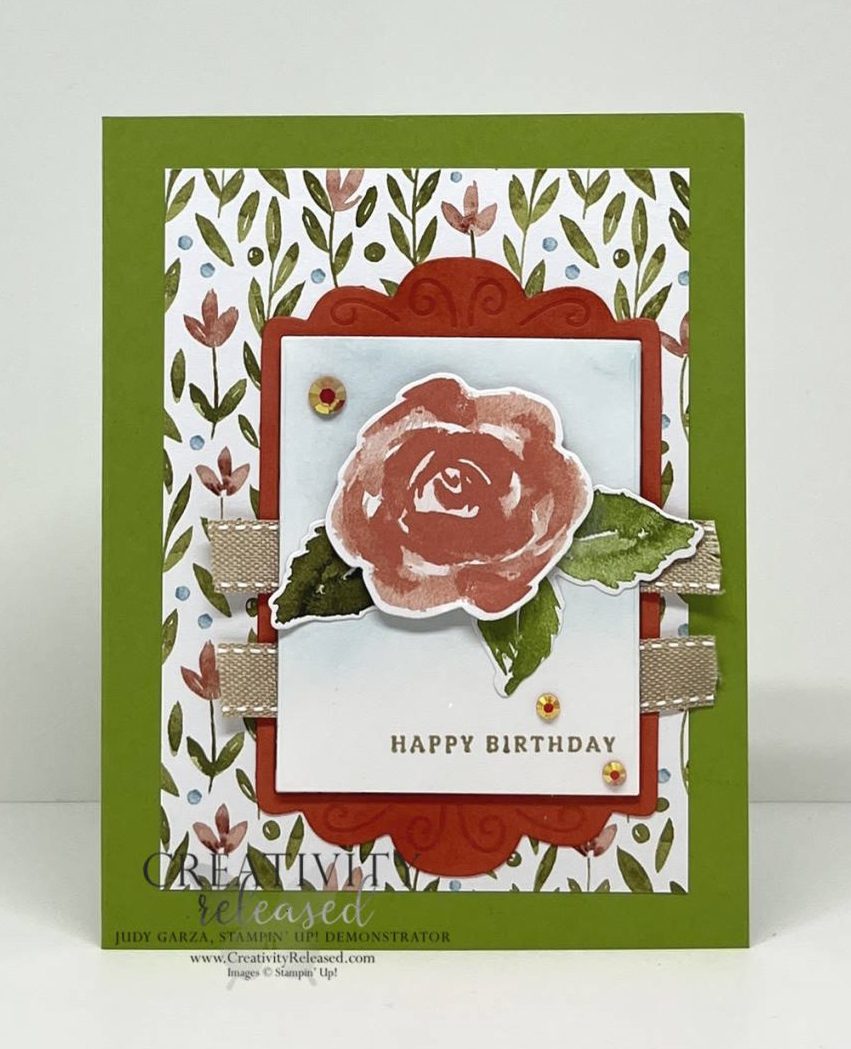 A birthday card using the Awash in Beauty Collection by Stampin' Up! for the CCMC Thursday Challenge.