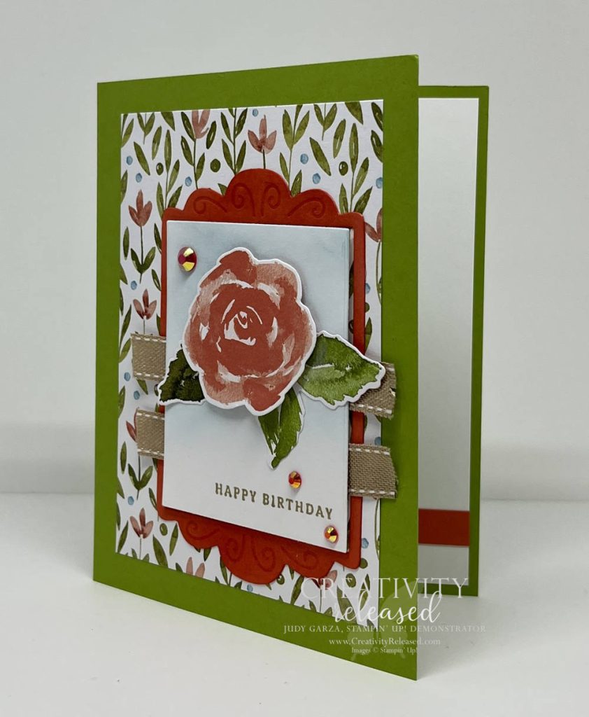 A side view of a birthday card using the Awash in Beauty Collection by Stampin' Up! for the CCMC Thursday Challenge.