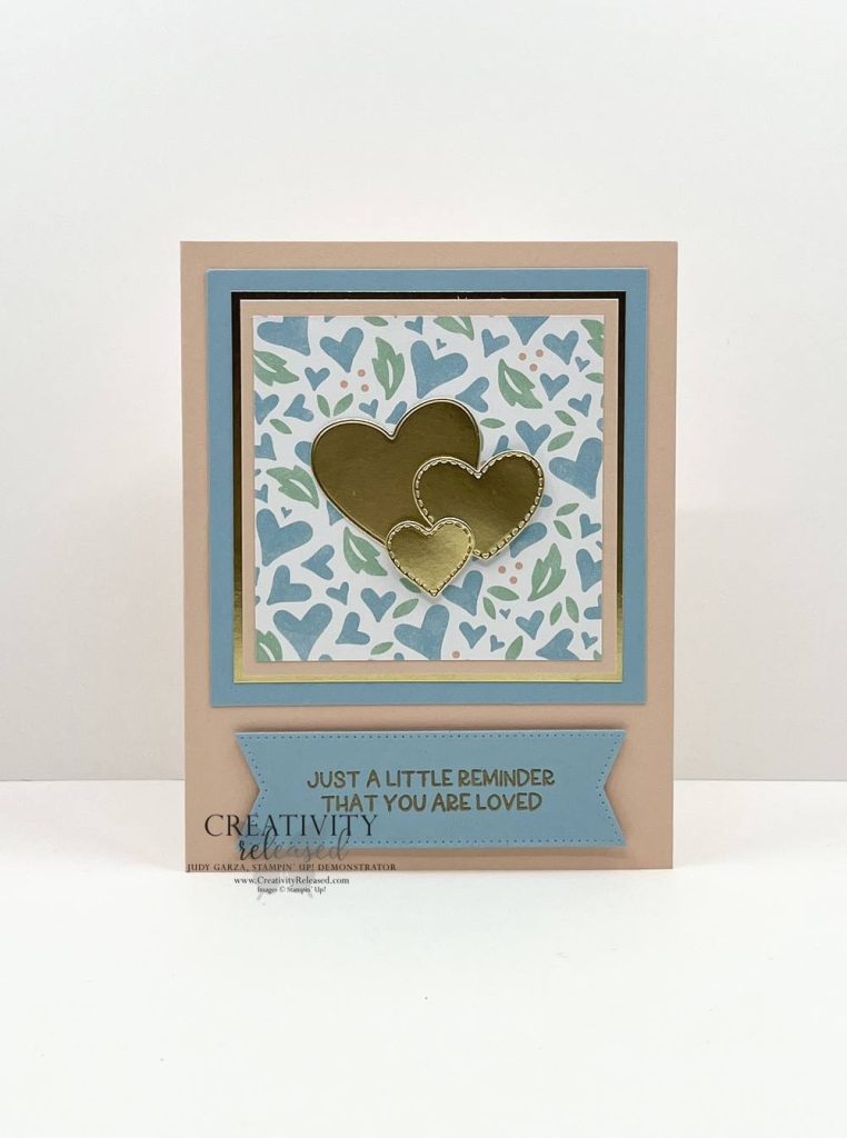 A Pink, Balmy Blue and gold greeting card to remind someone that they are loved.