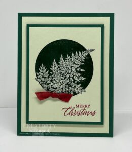 A dynamic duo of green in a Christmas greeting card made with Stampin' Up! Marvelous Nature stamp set.