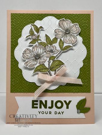 An all occasion card made with Detailed Dogwood stamp set from Stampin' Up!'s Sale-A-Bration. The colors used are Petal Pink and Old Olive.